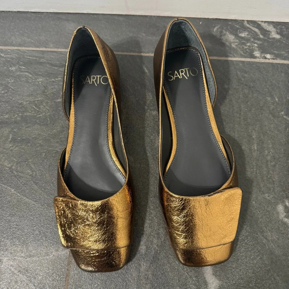 Sarto by Franco Sarto Tracy Gold Metallic Leather‎ Square Toe D'Orsay Flats 6M